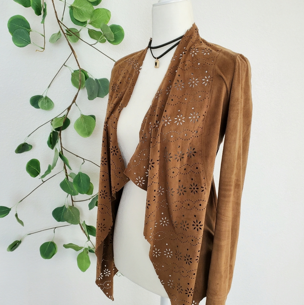AMERICAN RAG Laser Cut Faux Suede Cardigan